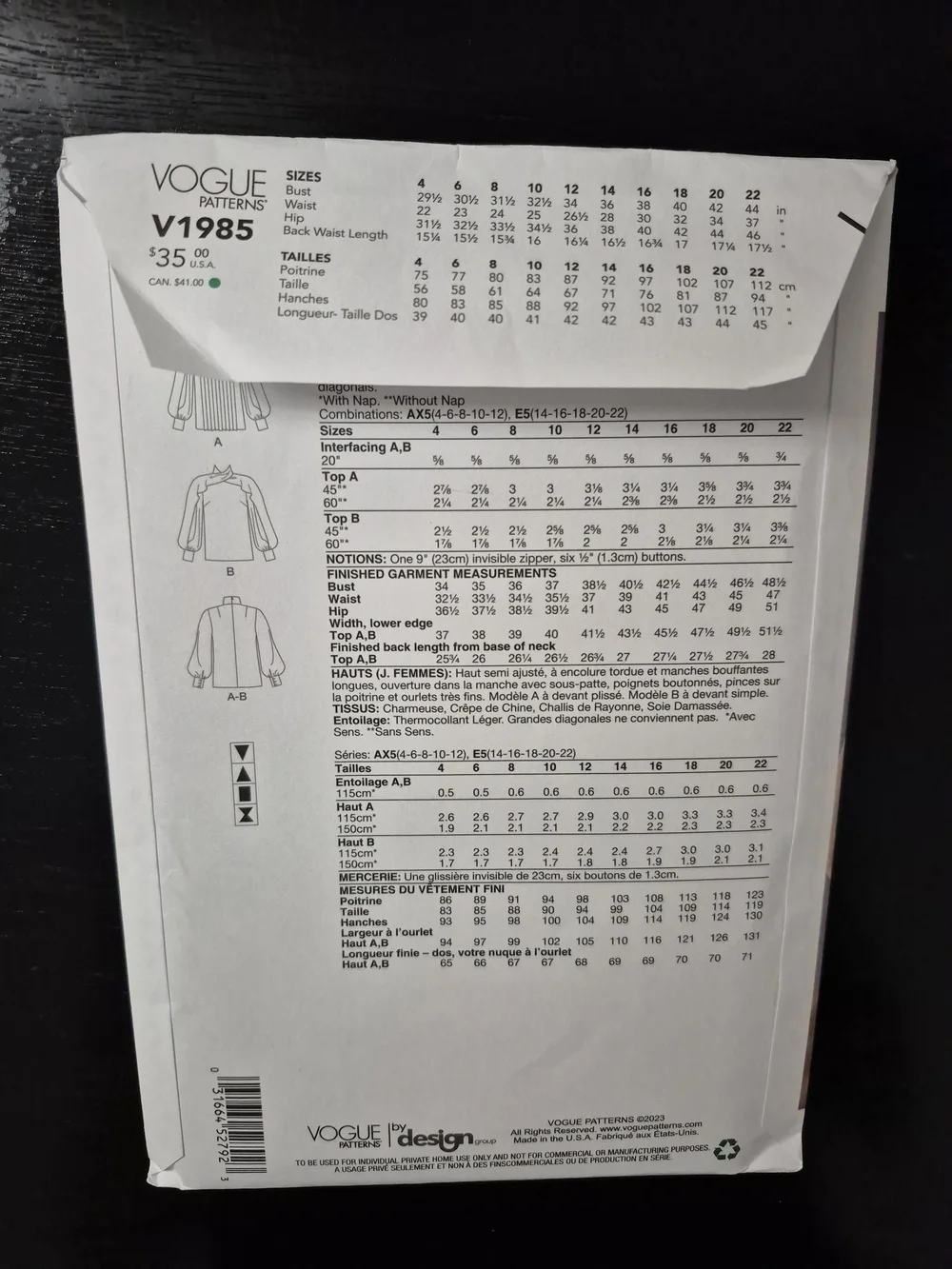 Vogue Pattern V1985 *UNCUT*